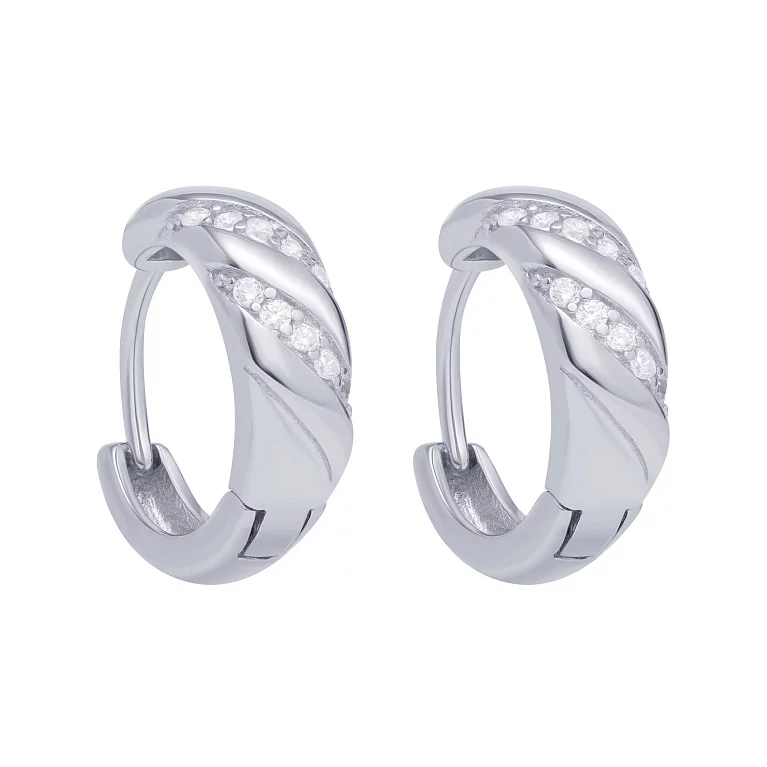 Серебряные серьги-кольца с фианитами. Артикул 7502/9086/15: цена, отзывы, фото – купить в интернет-магазине AURUM