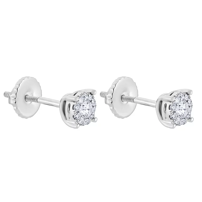 Сережки-гвоздики в білому золоті з розсипом діамантів. Артикул С341099020б: ціна, відгуки, фото – купити в інтернет-магазині AURUM