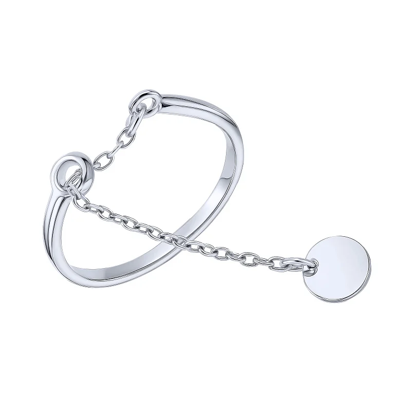 Срібна каблучка з ланцюжком і підвісом "Монета" - 2159479