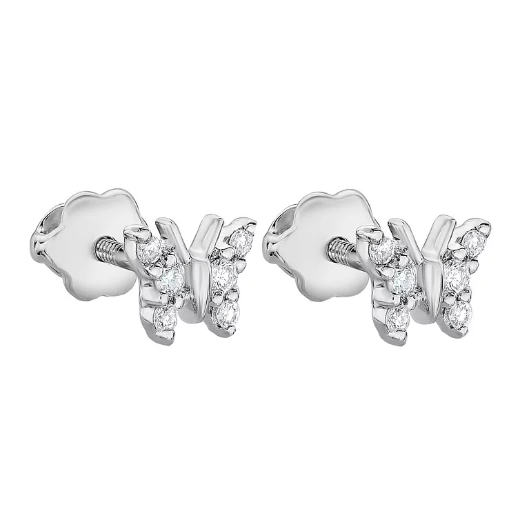 Золоті сережки-гвоздики "Метелики" з діамантами. Артикул С341316010б: ціна, відгуки, фото – купити в інтернет-магазині AURUM