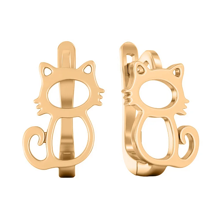 Дитячі сережки "Кіт" із червоного золота - 2120580