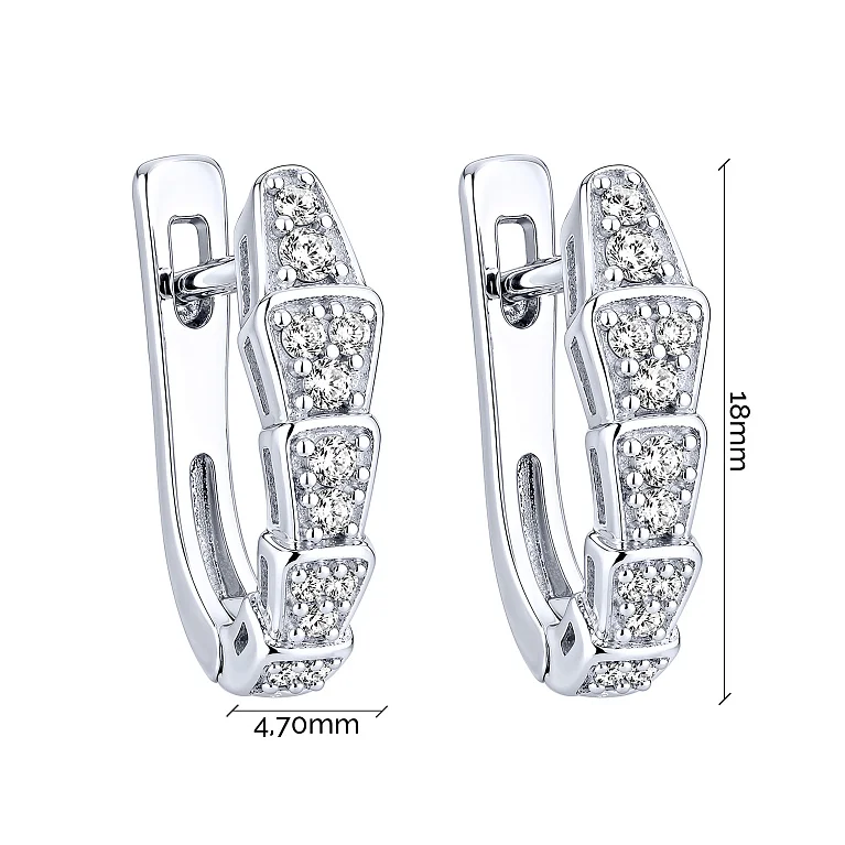 Серьги из серебра "Змея" с фианитами  - 2257753