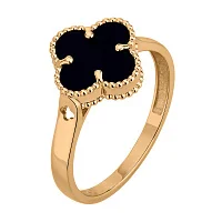 Каблучка із червоного золота "Конюшина" з оніксом - 2133792