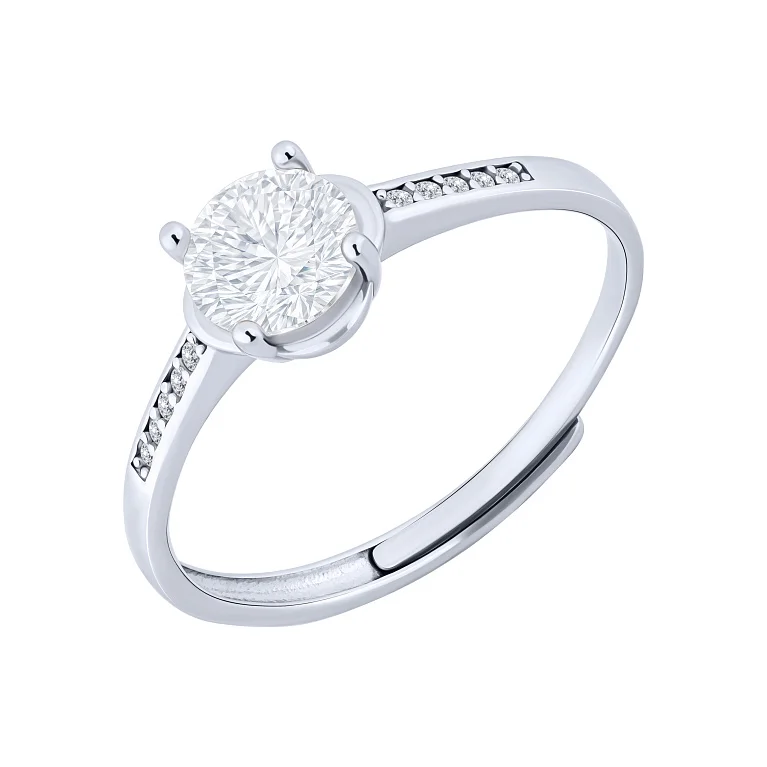 Кольцо раздвижное с фианитами в серебре - 2001682