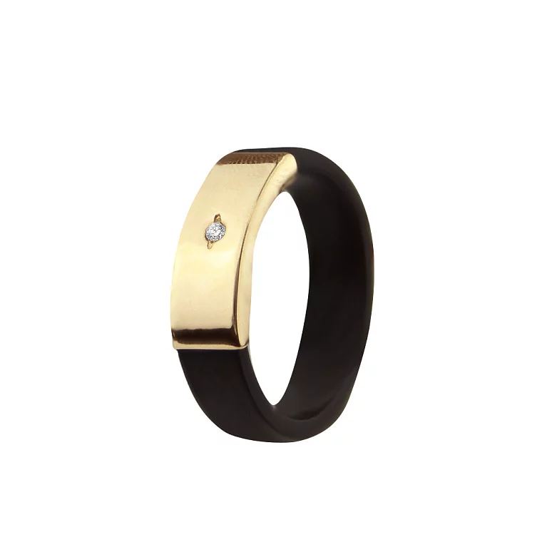 Каучуковий перстень із золотою вставкою та фіанітом. Артикул 900620: ціна, відгуки, фото – купити в інтернет-магазині AURUM