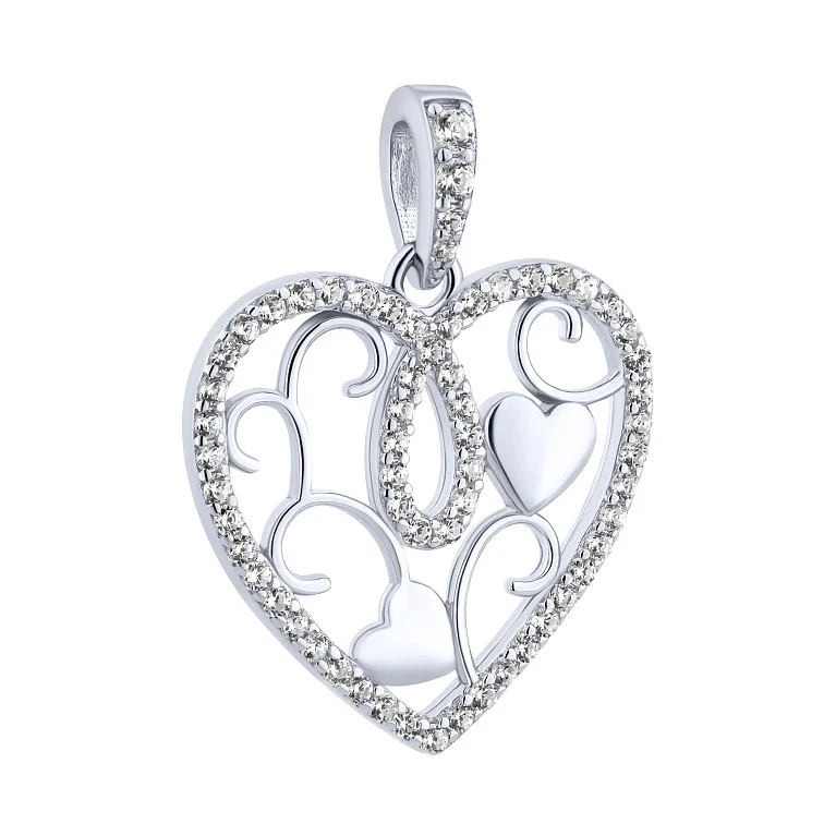 Подвес "Сердце" из серебра с фианитами  - 2198996