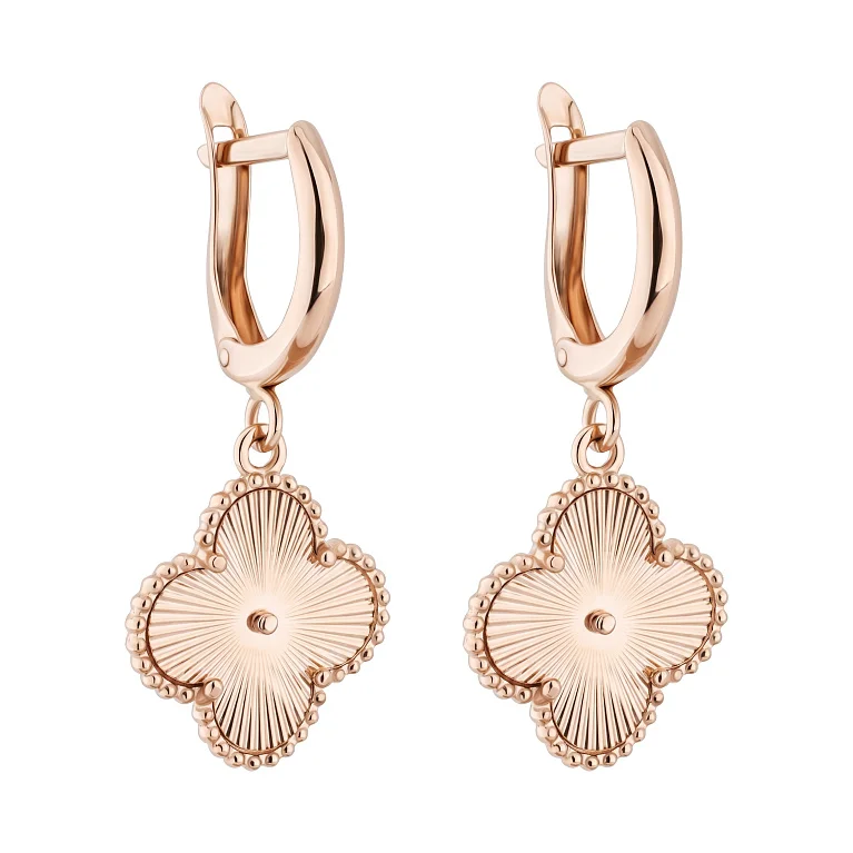 Серьги в красном золоте "Клевер" с подвесом - 2210738