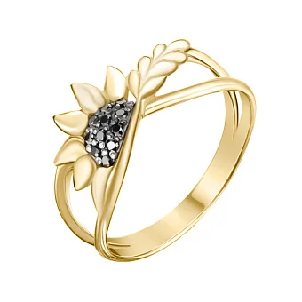 Кольцо из лимонного золота с бриллиантами "Подсолнух" - 1761588