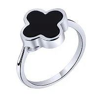 Срібна каблучка "Конюшина" з оніксом - 2159238