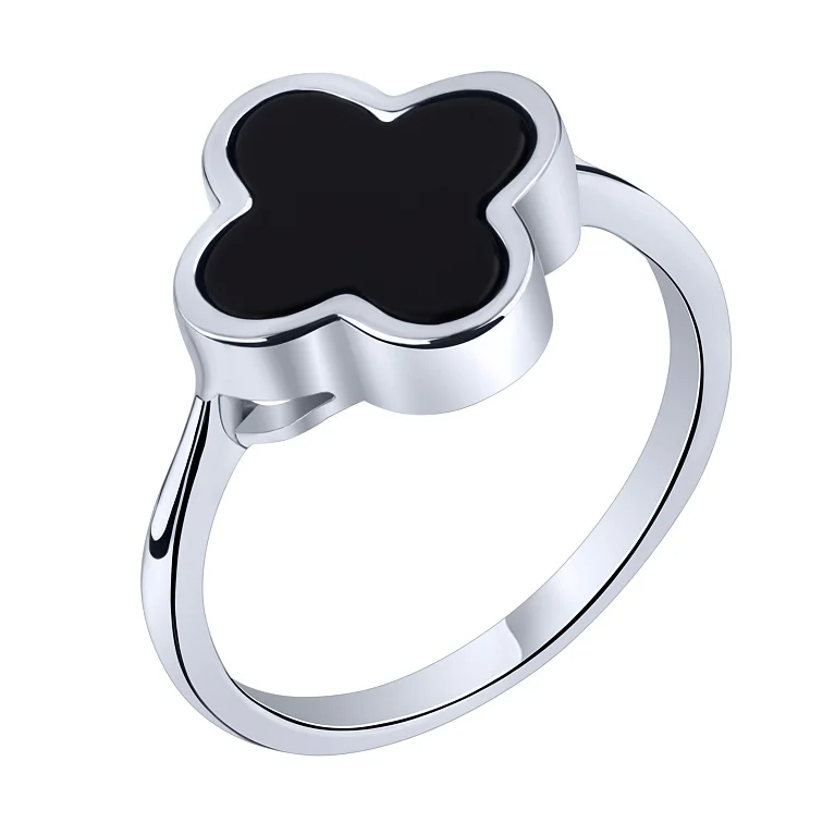 Срібна каблучка "Конюшина" з оніксом - 2159238