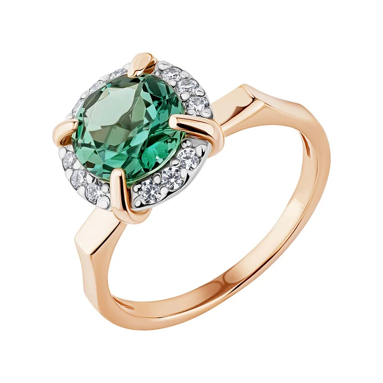 Каблучка у червоному золоті з кварцом та фіанітами - 2180082