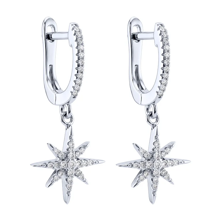 Срібні сережки "Зірка" з підвісом та фіанітами - 2162582