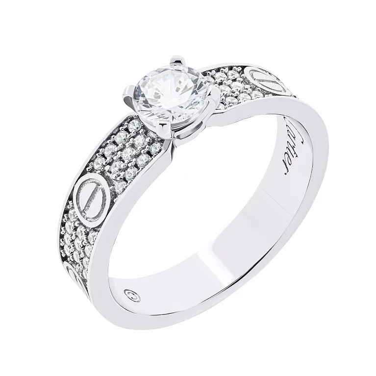 Кольцо из серебра с фианитами "Love" . Артикул 7501/5999: цена, отзывы, фото – купить в интернет-магазине AURUM