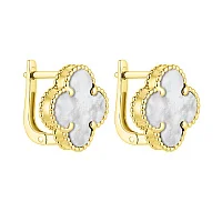 Сережки "Конюшина" із жовтого золота з перламутром - 2125848