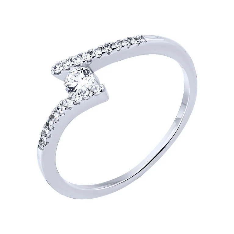 Фігурна срібна каблучка з фіанітами - 2088305