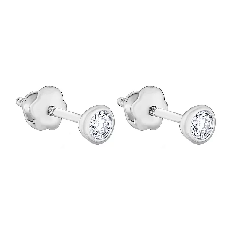 Сережки-гвоздики в білому золоті з діамантом. Артикул С341333020б: ціна, відгуки, фото – купити в інтернет-магазині AURUM