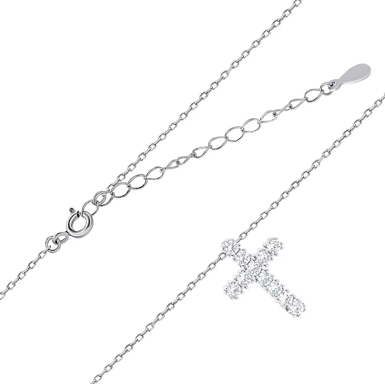 Срібний ланцюжок з хрестиком і фіанітами плетіння якірне. Артикул 7507/1684: ціна, відгуки, фото – купити в інтернет-магазині AURUM