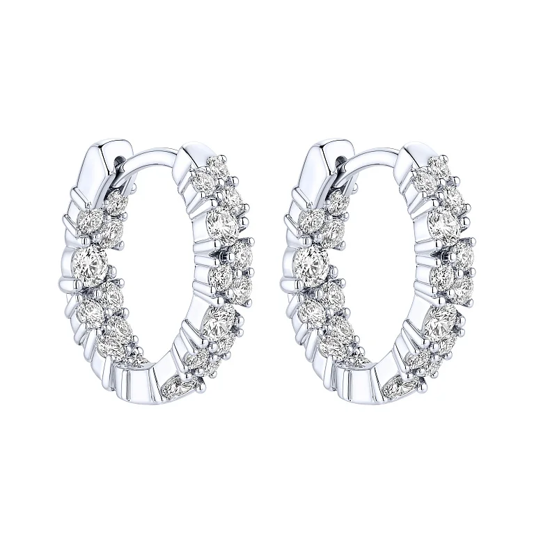 Сережки-кольца из серебра с фианитами  - 2257765