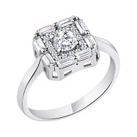 Серебряное кольцо Квадрат с цирконием. Артикул 7501/5873: цена, отзывы, фото – купить в интернет-магазине AURUM