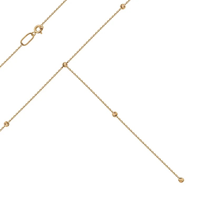 Колье-галстук из красного золота с шариками плетение якорь - 1747814