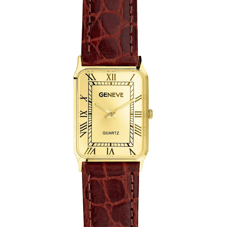 Часы наручные из лимонного золота "Geneve" с кожаным ремешком - 2181234