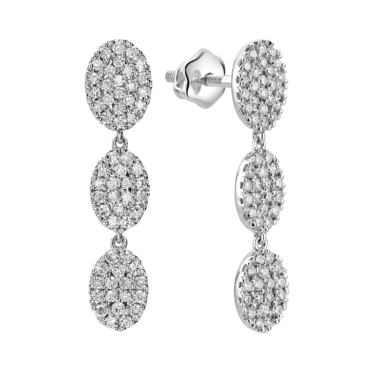 Сережки-гвоздики з білого золота з підвісками та діамантами - 2149693