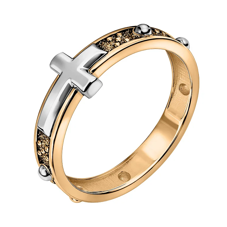 Каблучка з комбінованого золота "Хрестик" - 2182749