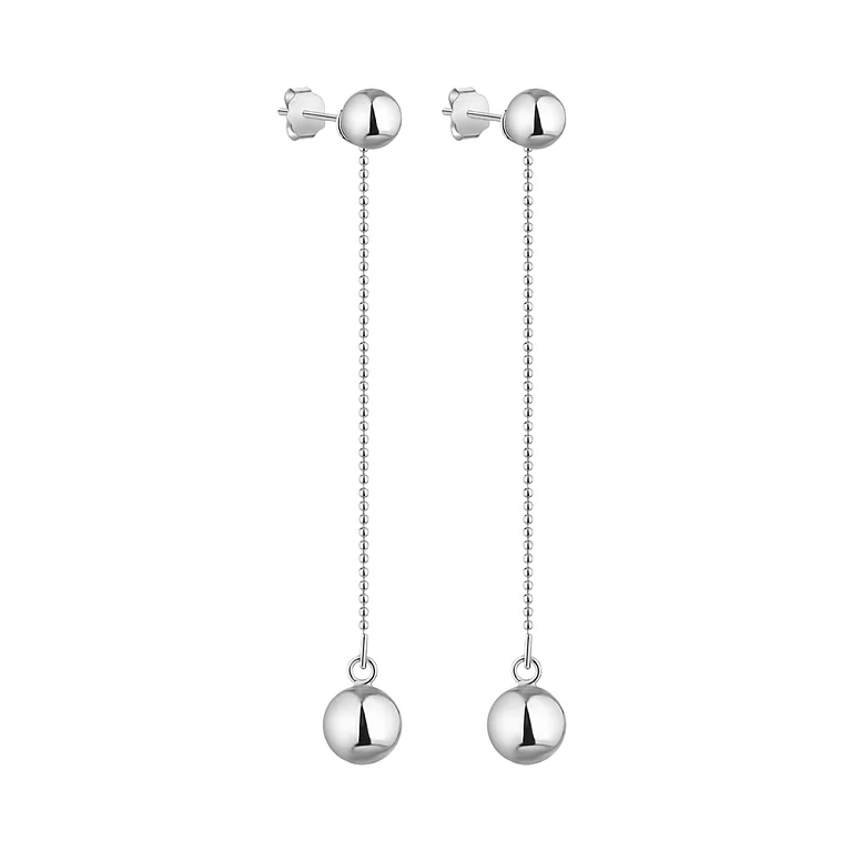 Сережки-гвоздики в сріблі з підвісами "Кулі". Артикул 7518/С2/1204: ціна, відгуки, фото – купити в інтернет-магазині AURUM
