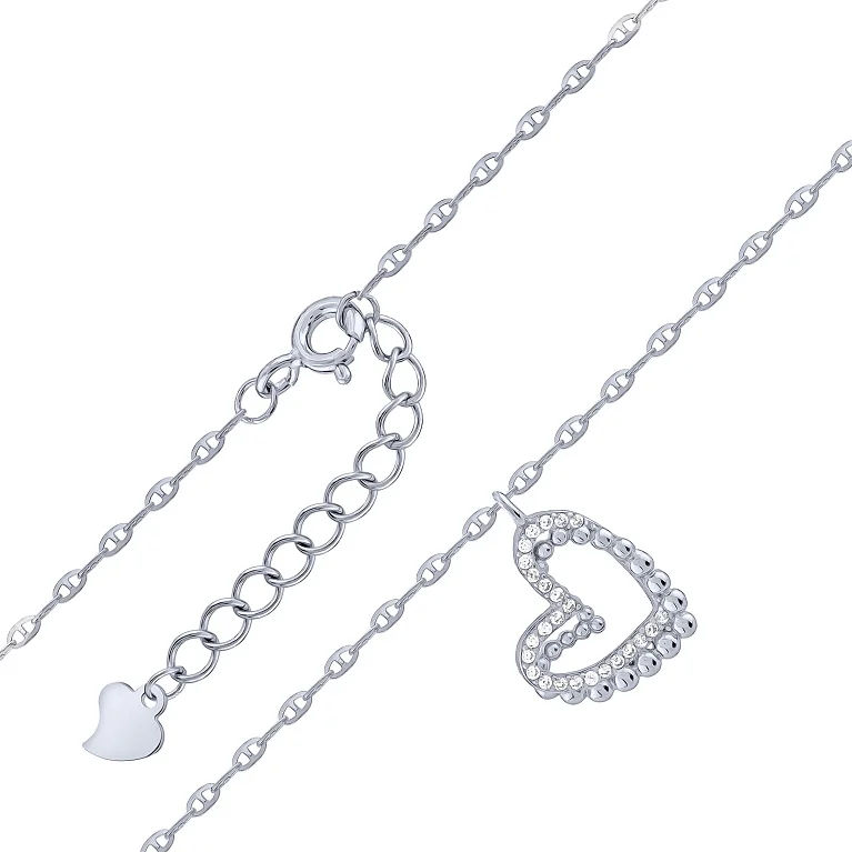 Ланцюжок зі срібла з підвісом "Серце" у плетінні барлі - 2123414