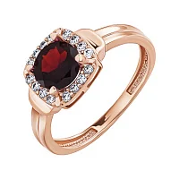 Каблучка з червоного золота з гранатом та фіанітами - 2086391