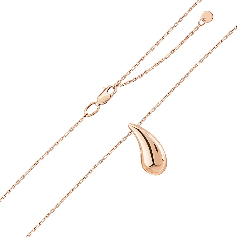 Ланцюжок "Крапля" з підвісом із червоного золота у якірному плетінні - 2125778