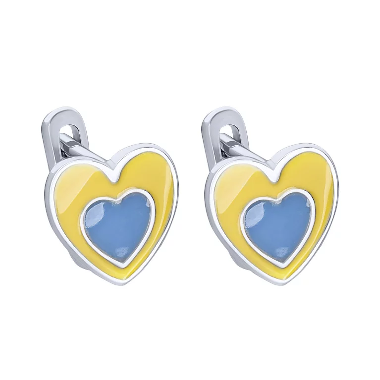 Дитячі срібні сережки "Сердечка" з емаллю. Артикул 7502/С2/2062/73: ціна, відгуки, фото – купити в інтернет-магазині AURUM