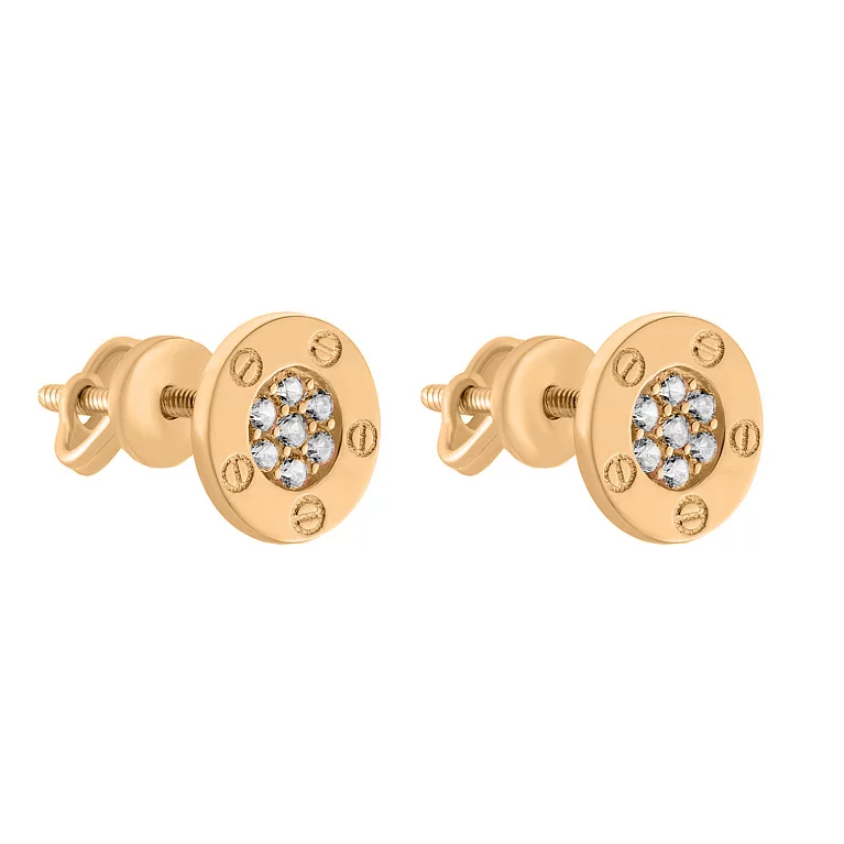 Сережки-гвоздики золоті з фіанітами "Love". Артикул 108989: ціна, відгуки, фото – купити в інтернет-магазині AURUM