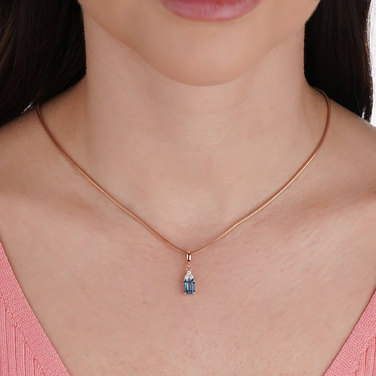 Подвес в красном золоте с топазом лондон и фианитами - 2219722