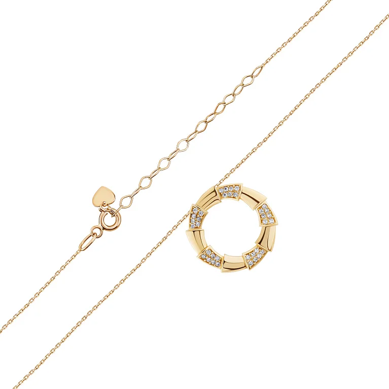 Цепочка с подвесом "Змея" с фианитами в лимонном золоте с якорным плетением - 2151313