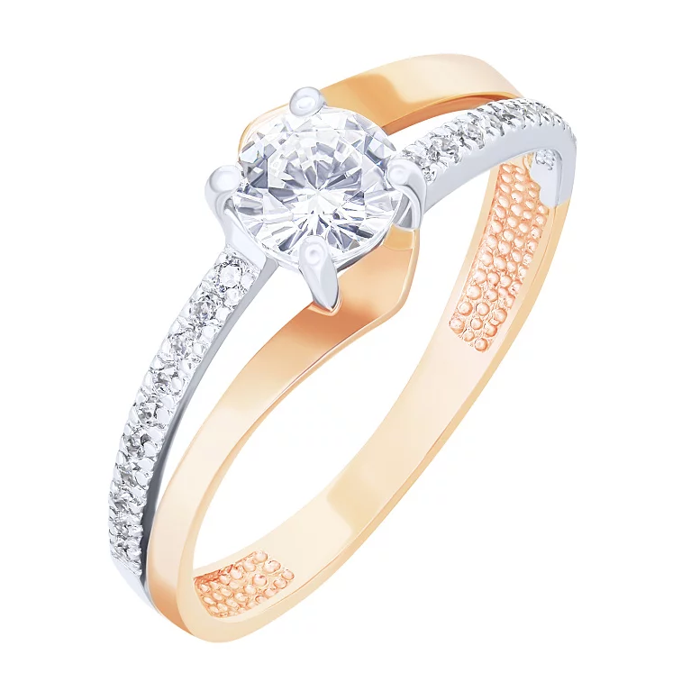 Двойное кольцо для помолвки из красного золота с фианитами. Артикул 700021: цена, отзывы, фото – купить в интернет-магазине AURUM