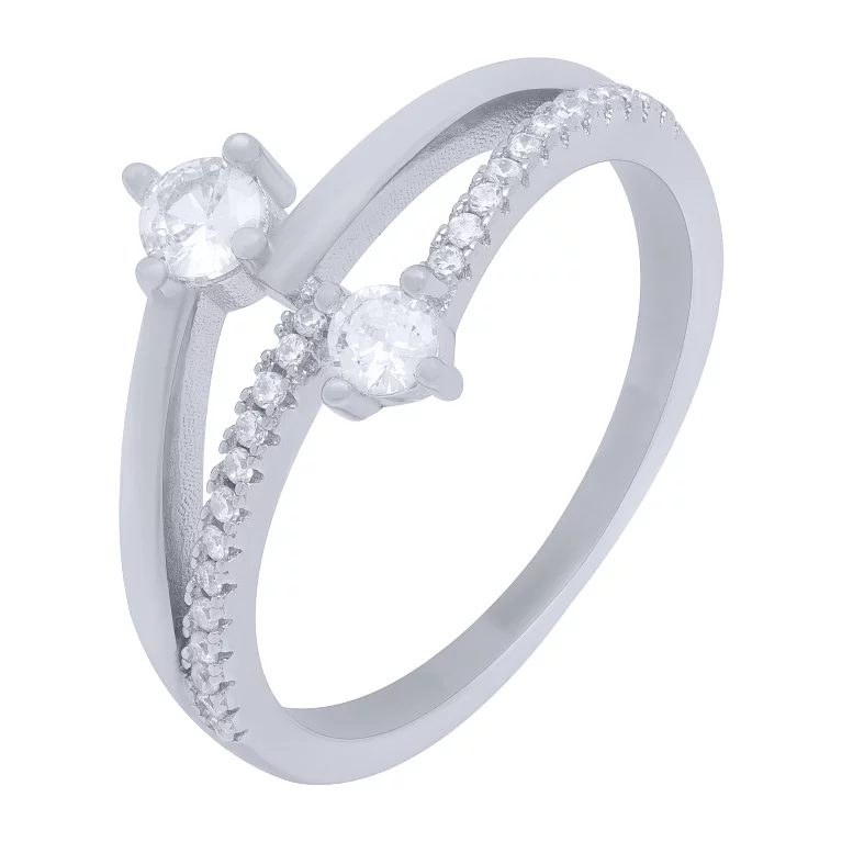 Двойное серебряное кольцо с фианитами. Артикул 7501/2149262: цена, отзывы, фото – купить в интернет-магазине AURUM