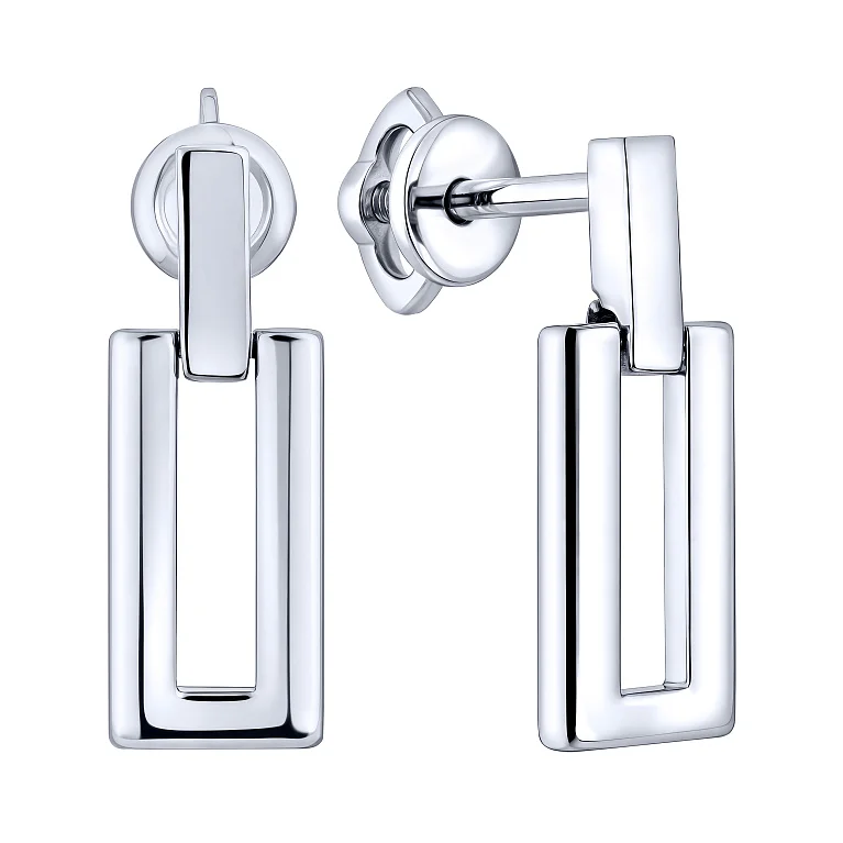 Серьги-гвоздики с подвесом "Прямоугольник" из серебра - 2193409