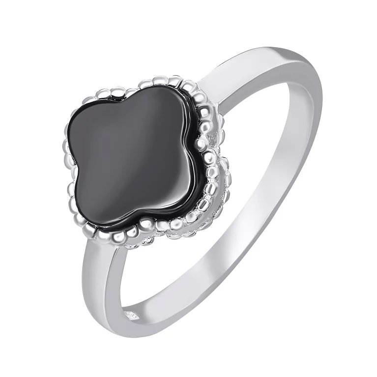 Кольцо серебряное с ониксом "Клевер". Артикул 7501/2000358/170: цена, отзывы, фото – купить в интернет-магазине AURUM