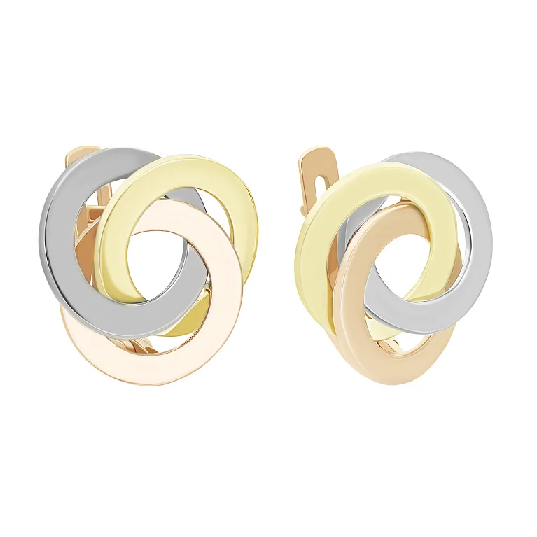 Серьги в комбинированном золоте "Переплетение Колец" - 2128348