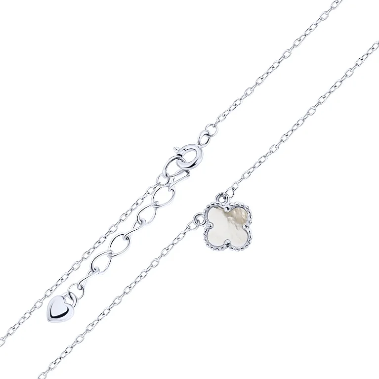 Срібне кольє "Конюшина" з підвісом з перламутром плетіння якір - 2187822