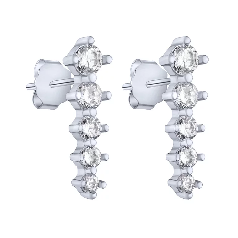 Серебряные серьги-гвоздики с дорожкой фианитов. Артикул 7518/6574: цена, отзывы, фото – купить в интернет-магазине AURUM