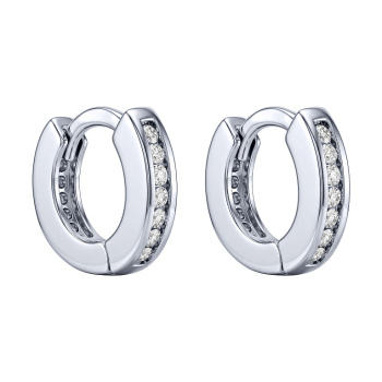 Сережки-кольца из серебра с фианитами - 2296545