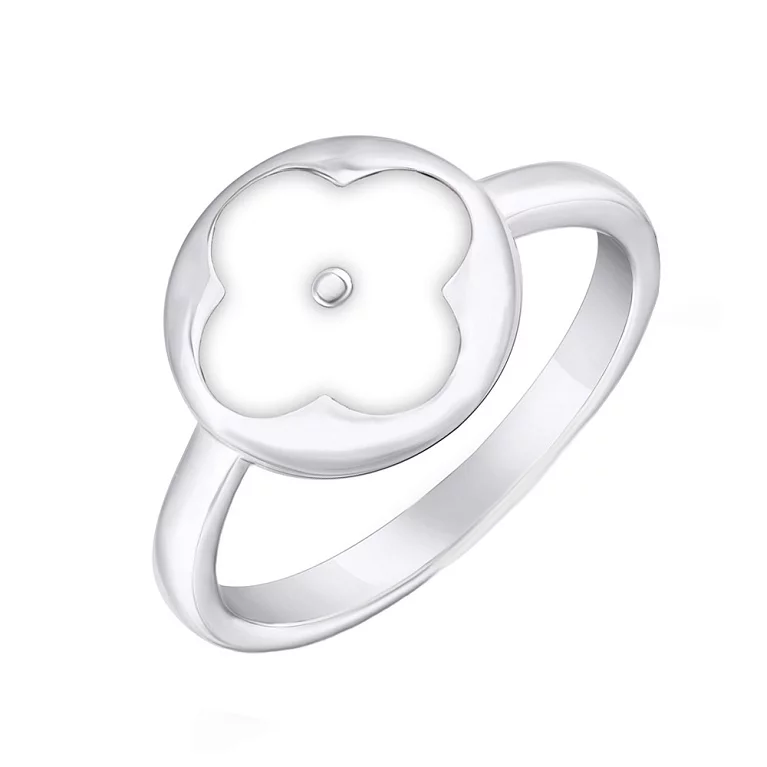 Серебряное кольцо с эмалью "Клевер". Артикул 7501/5301/10еб: цена, отзывы, фото – купить в интернет-магазине AURUM