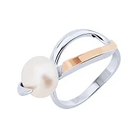 Срібна каблучка "Геометрія" з перлиною та золотою накладкою - 2117613