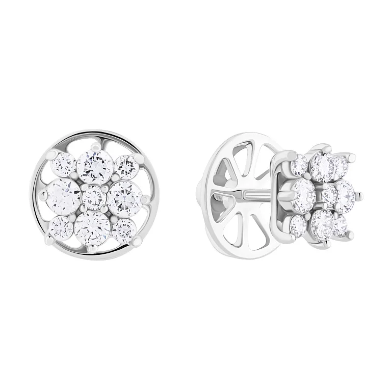 Сережки у білому золоті "Квітка" з діамантами - 2137960