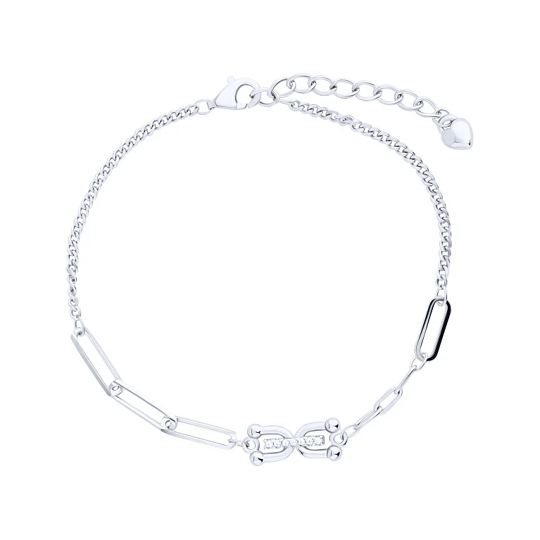 Срібний браслет у подвійному плетінні з фіанітами - 2127117 Срібний браслет у подвійному плетінні з фіанітами - 2127117