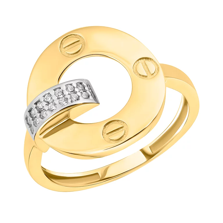 Кольцо "Love" в лимонном золоте с фианитами. Артикул 155020ж: цена, отзывы, фото – купить в интернет-магазине AURUM