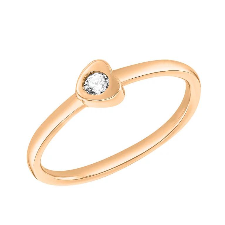Золотое кольцо с "Сердечком" и фианитом. Артикул 155565: цена, отзывы, фото – купить в интернет-магазине AURUM