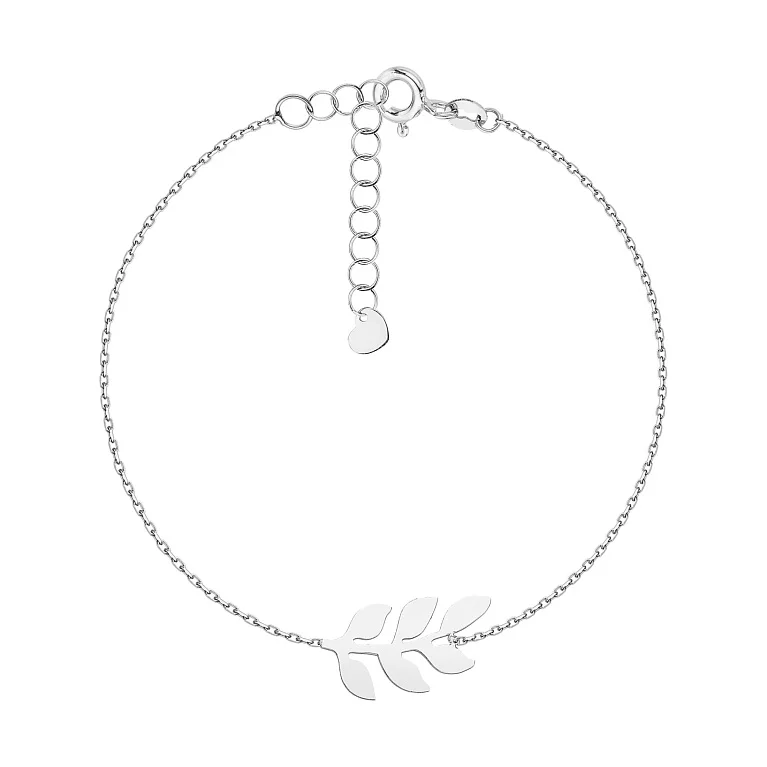 Браслет із білого золота "Листочки" у якірному плетінні - 2183066